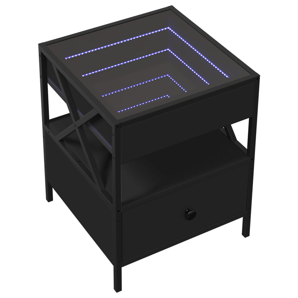 Nachttisch mit Infinity-LED Schwarz 40x40x51 cm