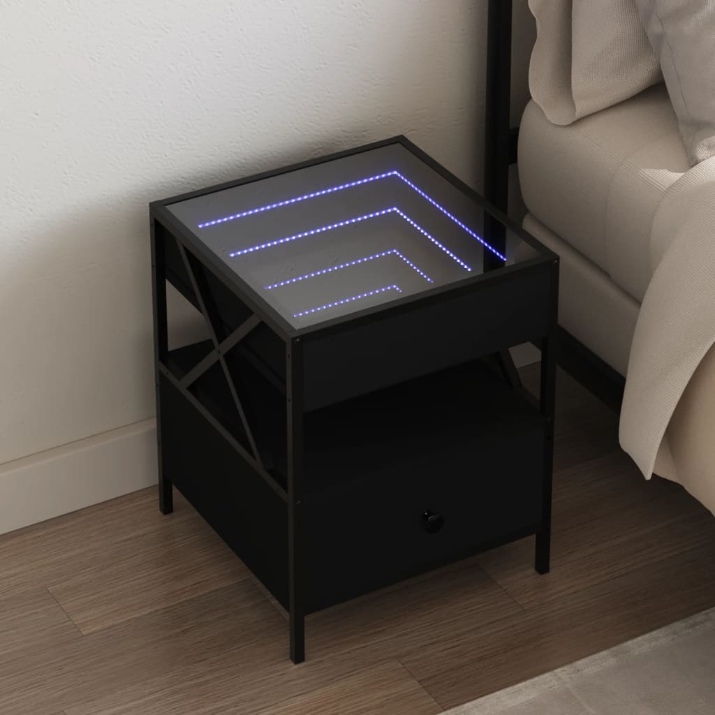 Nachttisch mit Infinity-LED Schwarz 40x40x51 cm