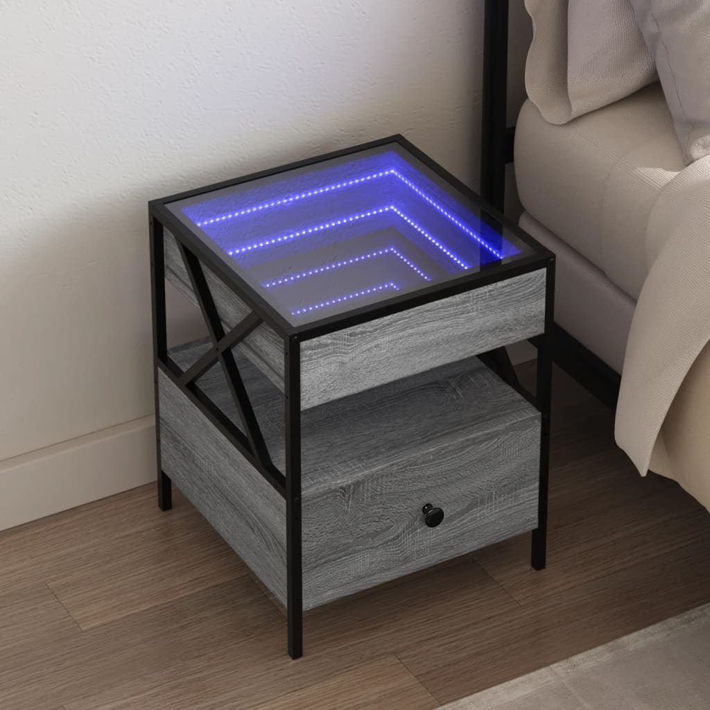 Nachttisch mit Infinity-LED Grau Sonoma 40x40x51 cm