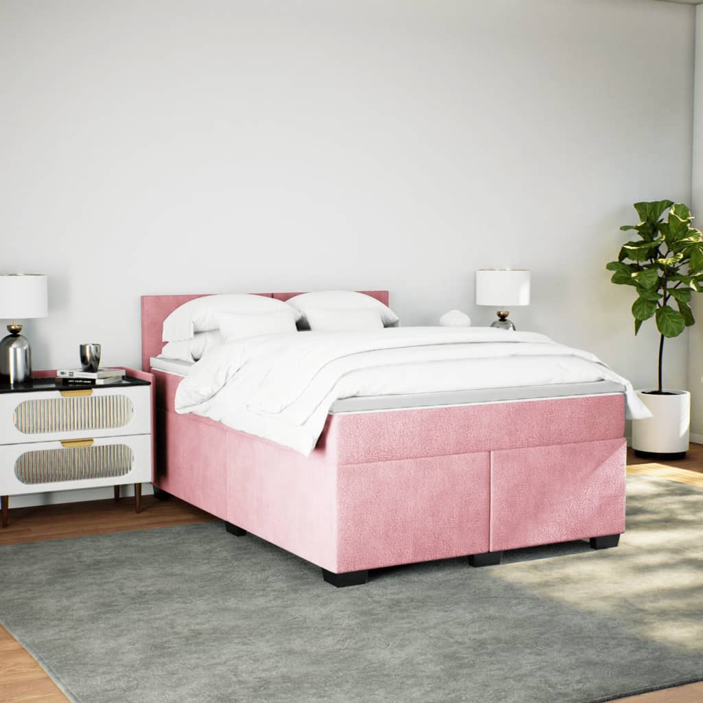 Boxspringbett mit Matratze Rosa 160x200 cm Samt