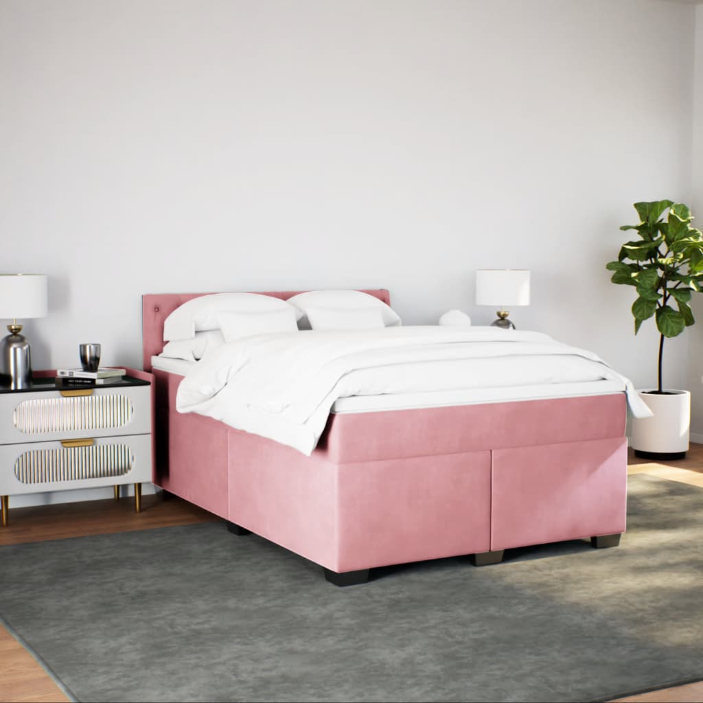 Boxspringbett mit Matratze Rosa 160x200 cm Samt