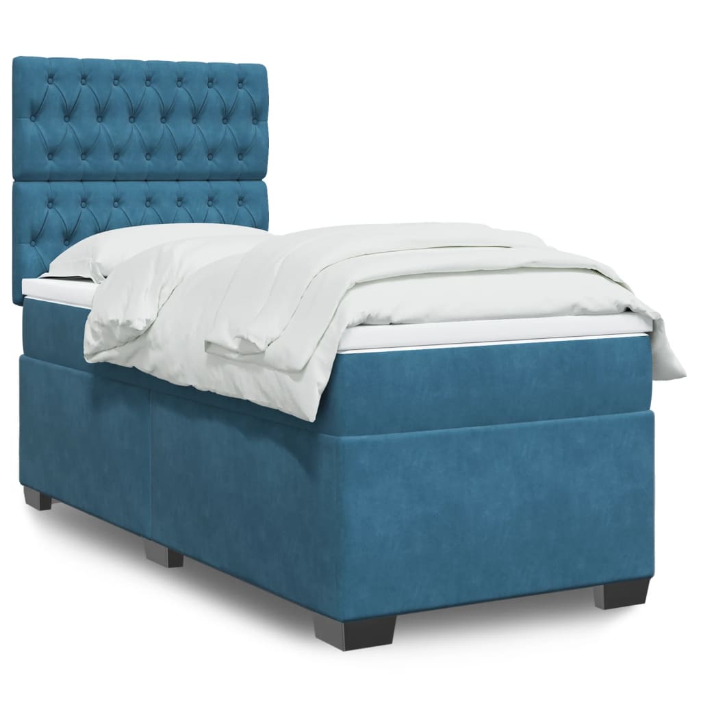 Boxspringbett mit Matratze Blau 90x190 cm Samt