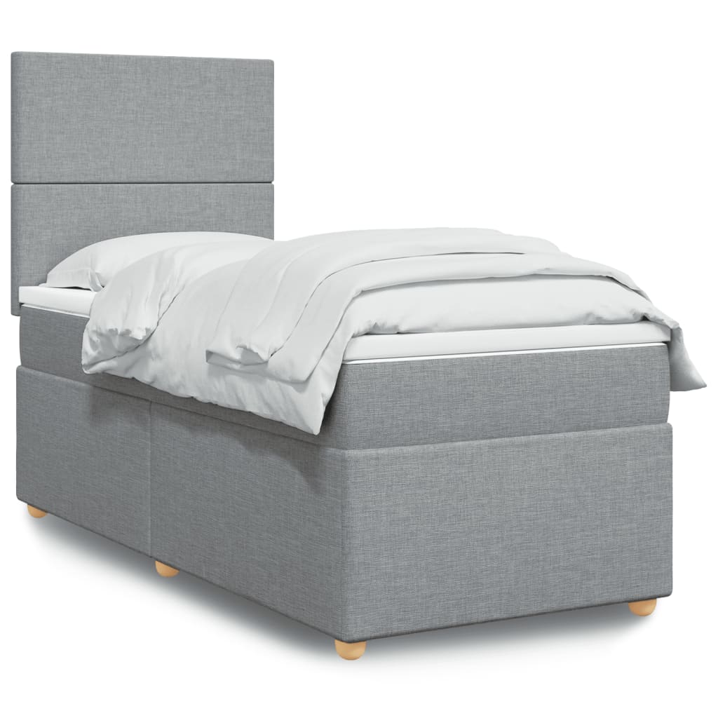 Boxspringbett mit Matratze Hellgrau 90x190 cm Stoff