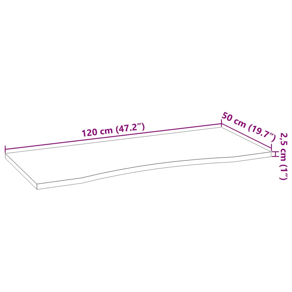 Schreibtischplatte Unbehandelt 120x50x2,5 cm Massivholz Eiche