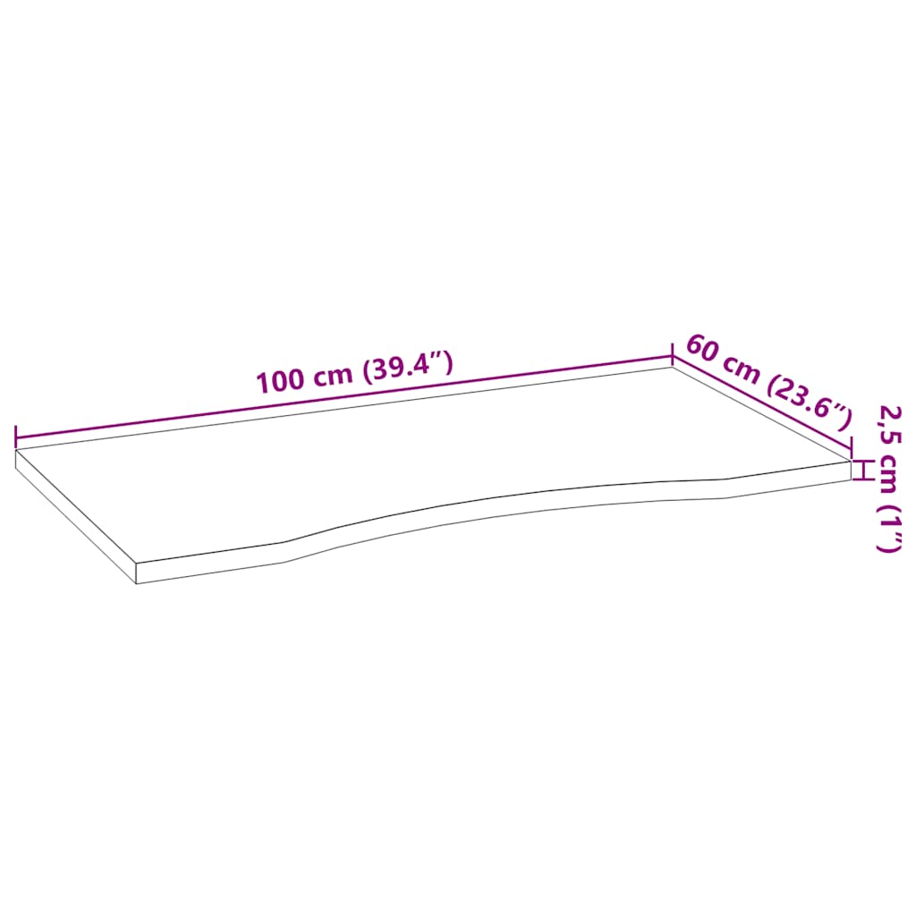 Schreibtischplatte Unbehandelt 100x60x2,5 cm Massivholz Eiche