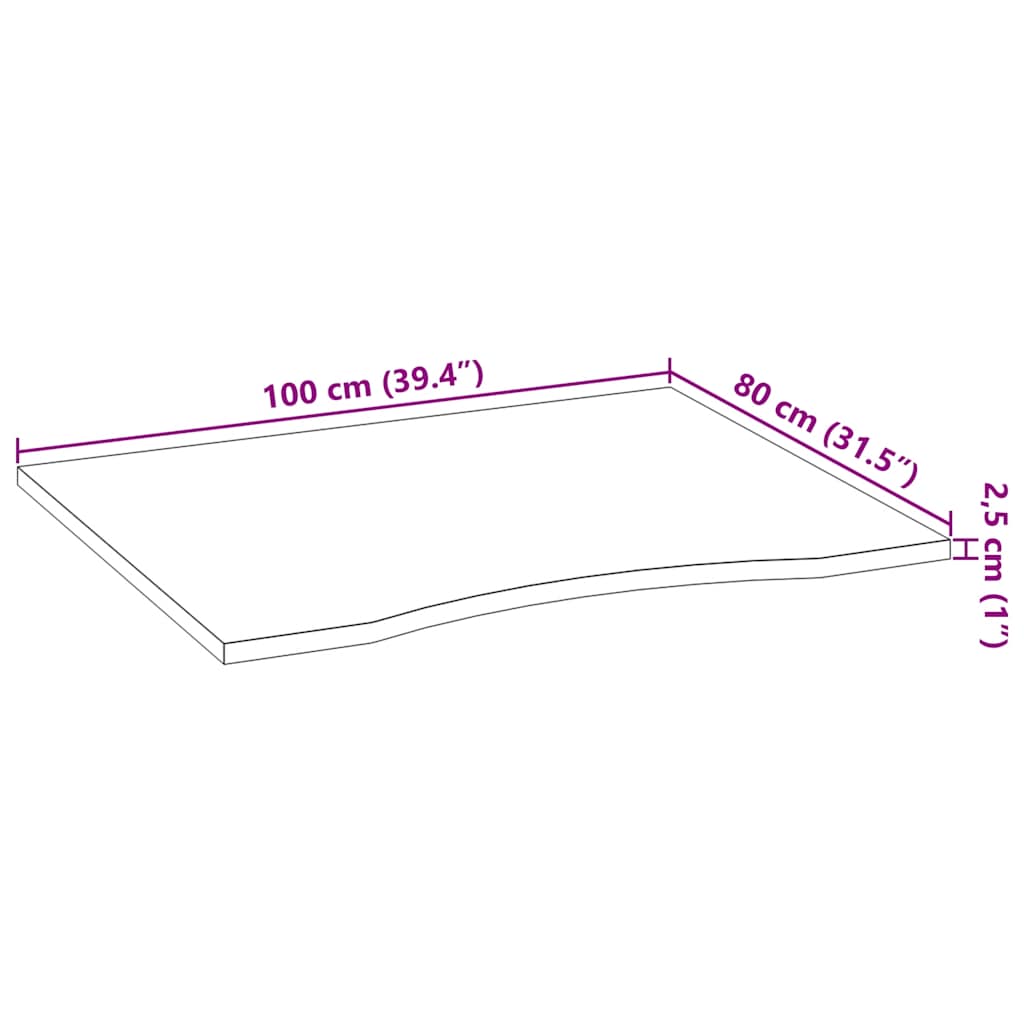 Schreibtischplatte Unbehandelt 100x80x2,5 cm Massivholz Eiche