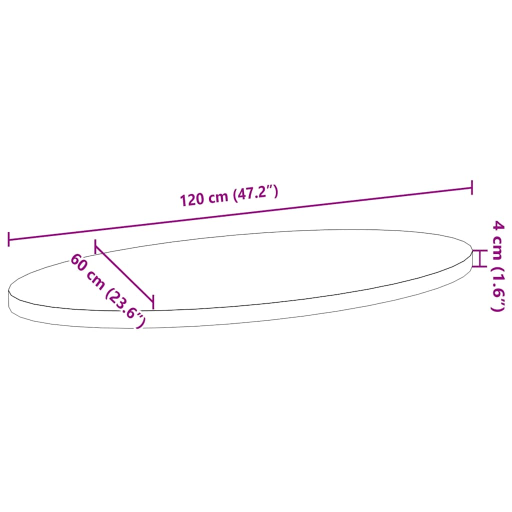 Tischplatte 120x60x4 cm Massivholz Eiche Oval