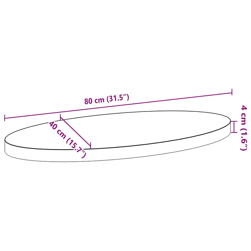 Tischplatte Hellbraun 80x40x4 cm Massivholz Eiche Oval