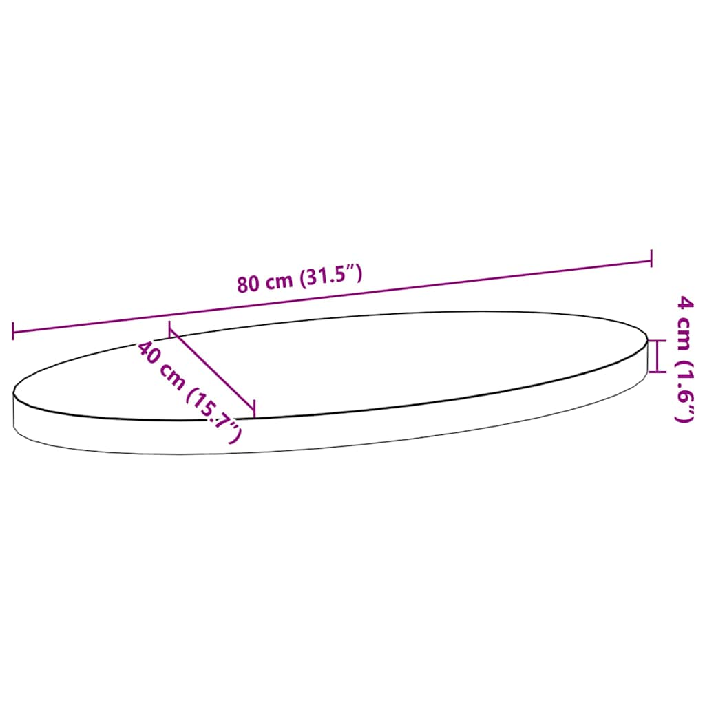 Tischplatte Dunkelbraun 80x40x4 cm Massivholz Eiche Oval