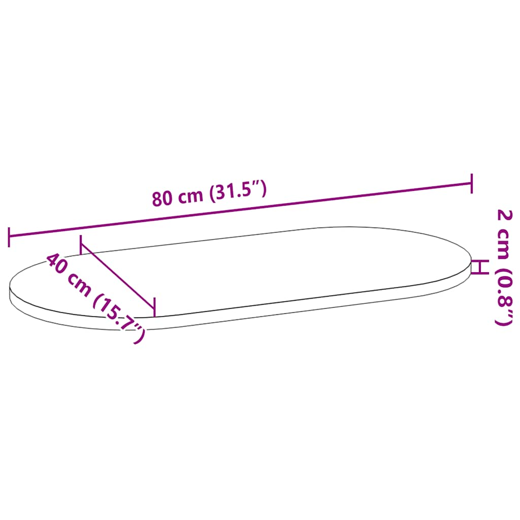 Tischplatte 80x40x2 cm Massivholz Eiche Oval