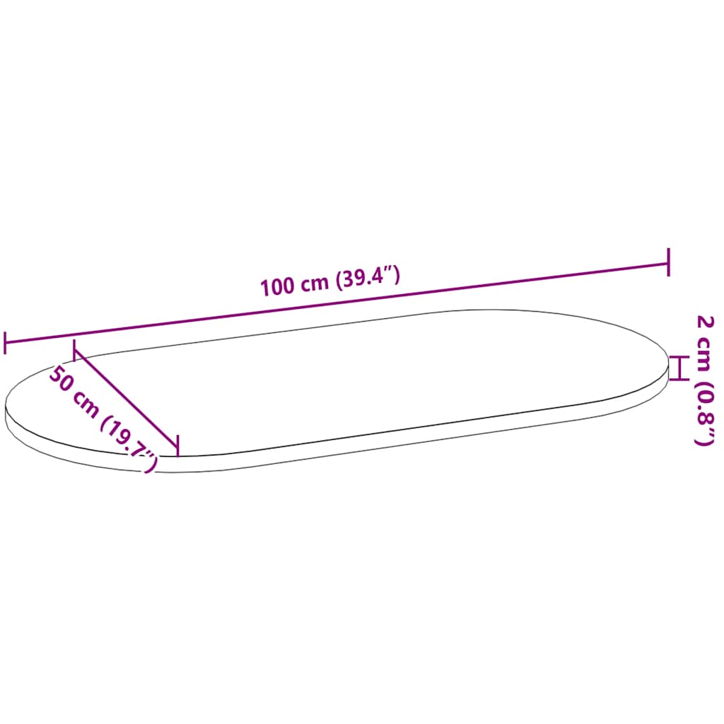 Tischplatte 100x50x2 cm Massivholz Eiche Oval