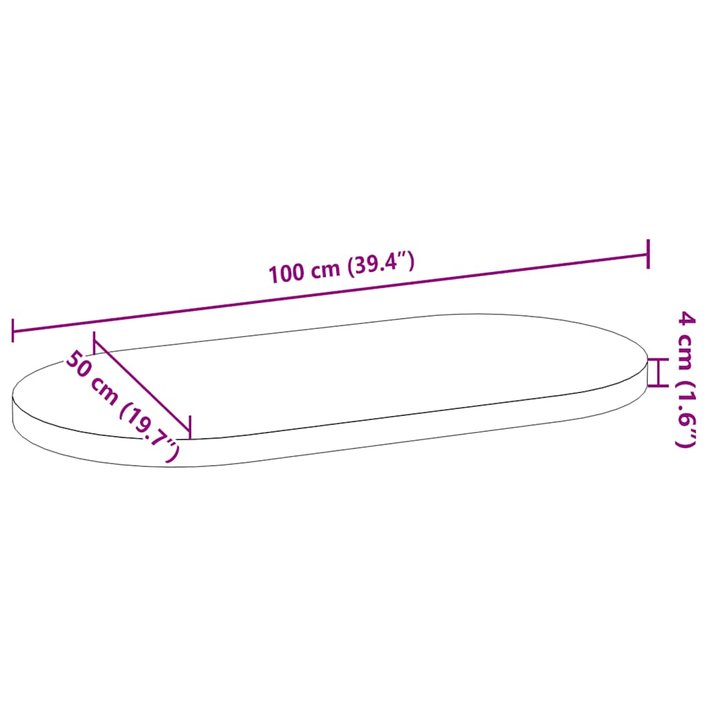 Tischplatte Hellbraun 100x50x4 cm Massivholz Eiche Oval