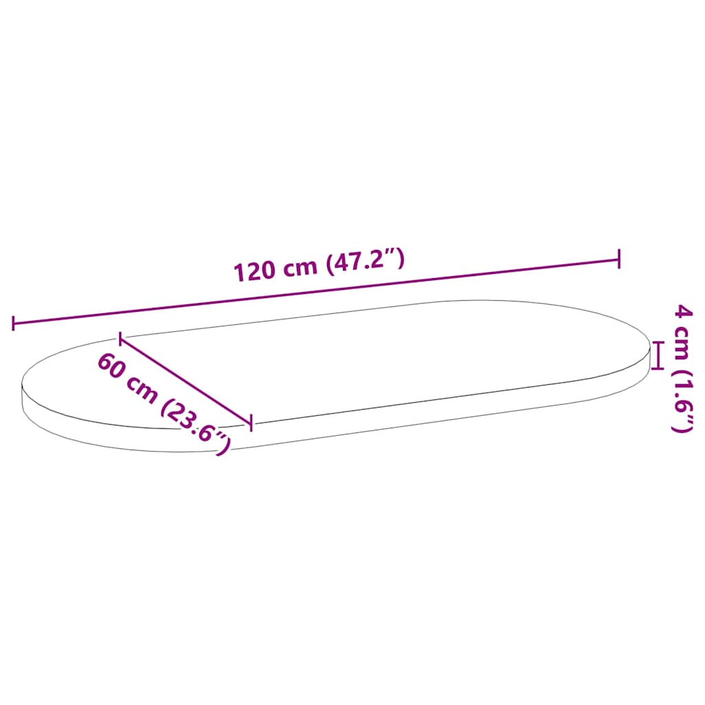 Tischplatte Hellbraun 120x60x4 cm Massivholz Eiche Oval