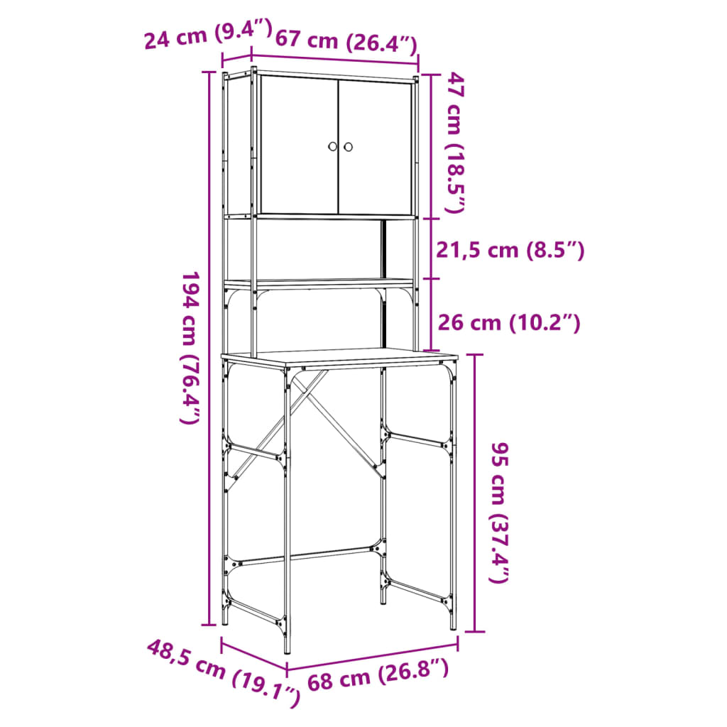 Waschmaschinenschrank Sonoma-Eiche 68x48,5x194 cm