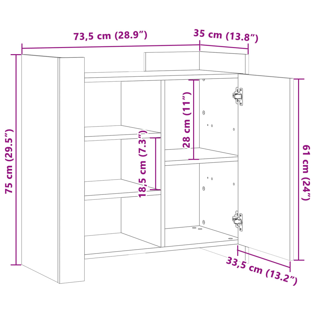 Sideboard Grau Sonoma 73,5x35x75 cm Holzwerkstoff