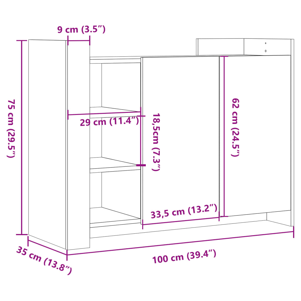 Sideboard Schwarz 100x35x75 cm Holzwerkstoff