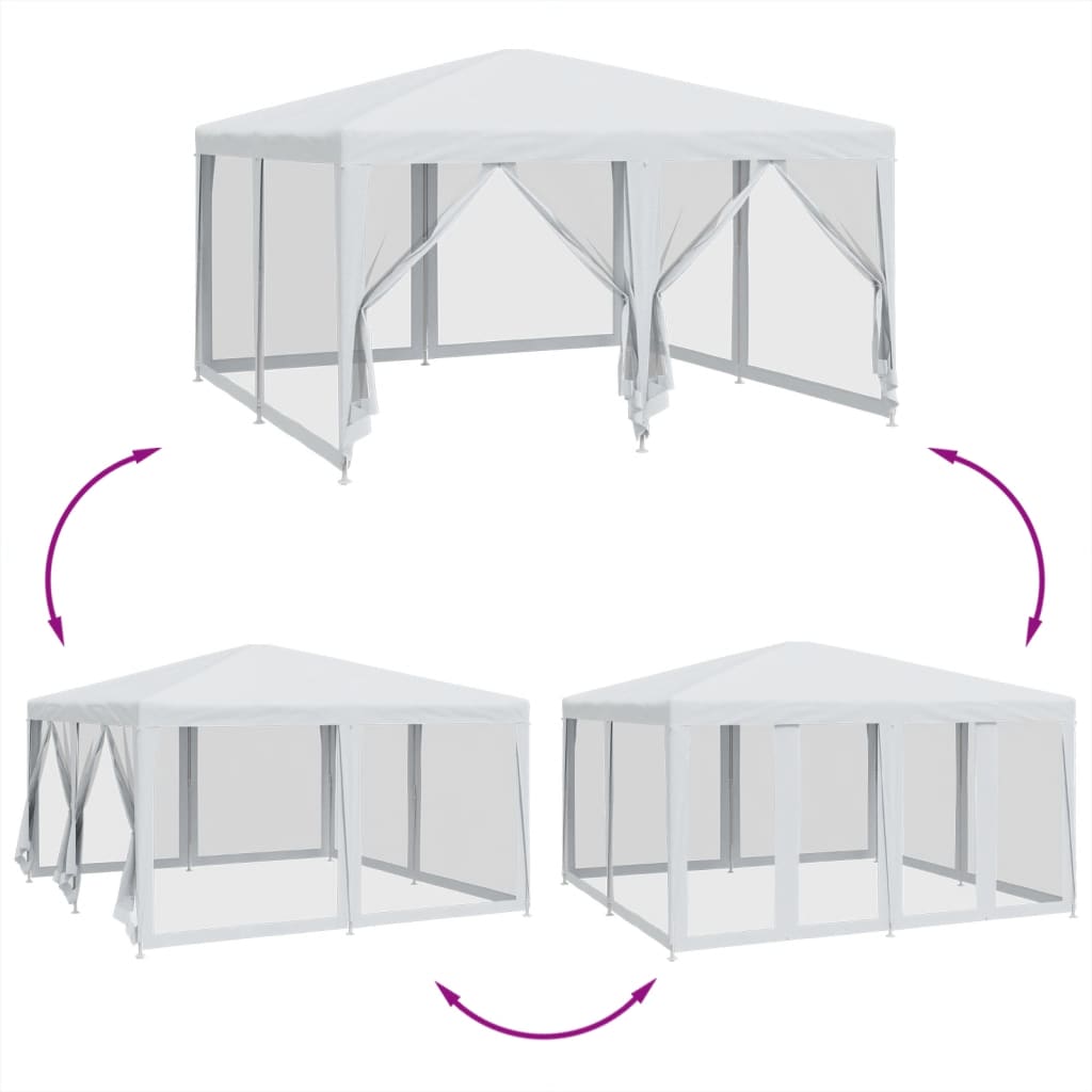 Partyzelt mit 8 Mesh-Seitenteilen Weiß 4x4 m HDPE