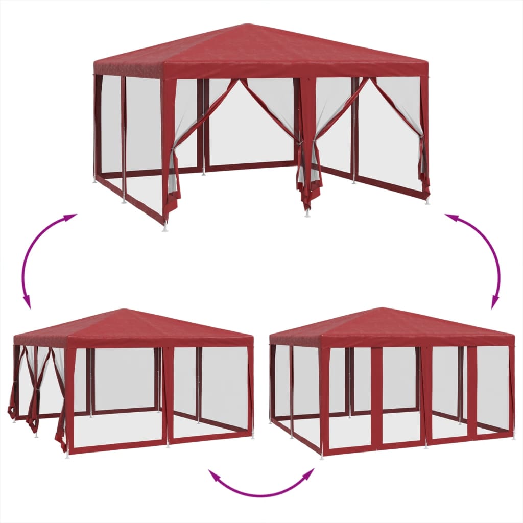 Partyzelt mit 8 Mesh-Seitenteilen Rot 4x4 m HDPE