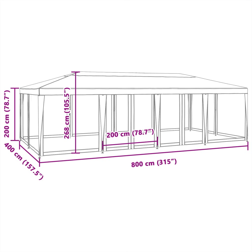 Partyzelt mit 12 Mesh-Seitenteilen Blau 8x4 m HDPE