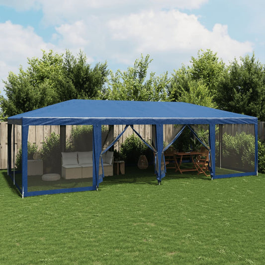 Partyzelt mit 12 Mesh-Seitenteilen Blau 8x4 m HDPE