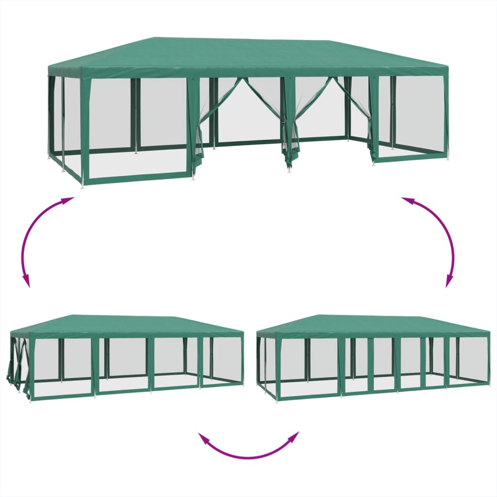 Partyzelt mit 12 Mesh-Seitenteilen Grün 8x4 m HDPE