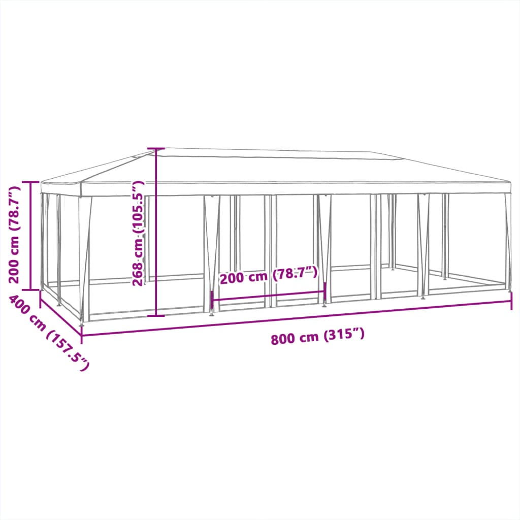 Partyzelt mit 12 Mesh-Seitenteilen Rot 8x4 m HDPE