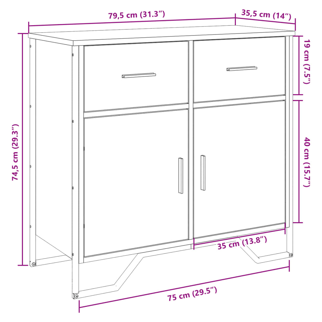 Sideboard Schwarz 79,5x35,5x74,5 cm Holzwerkstoff