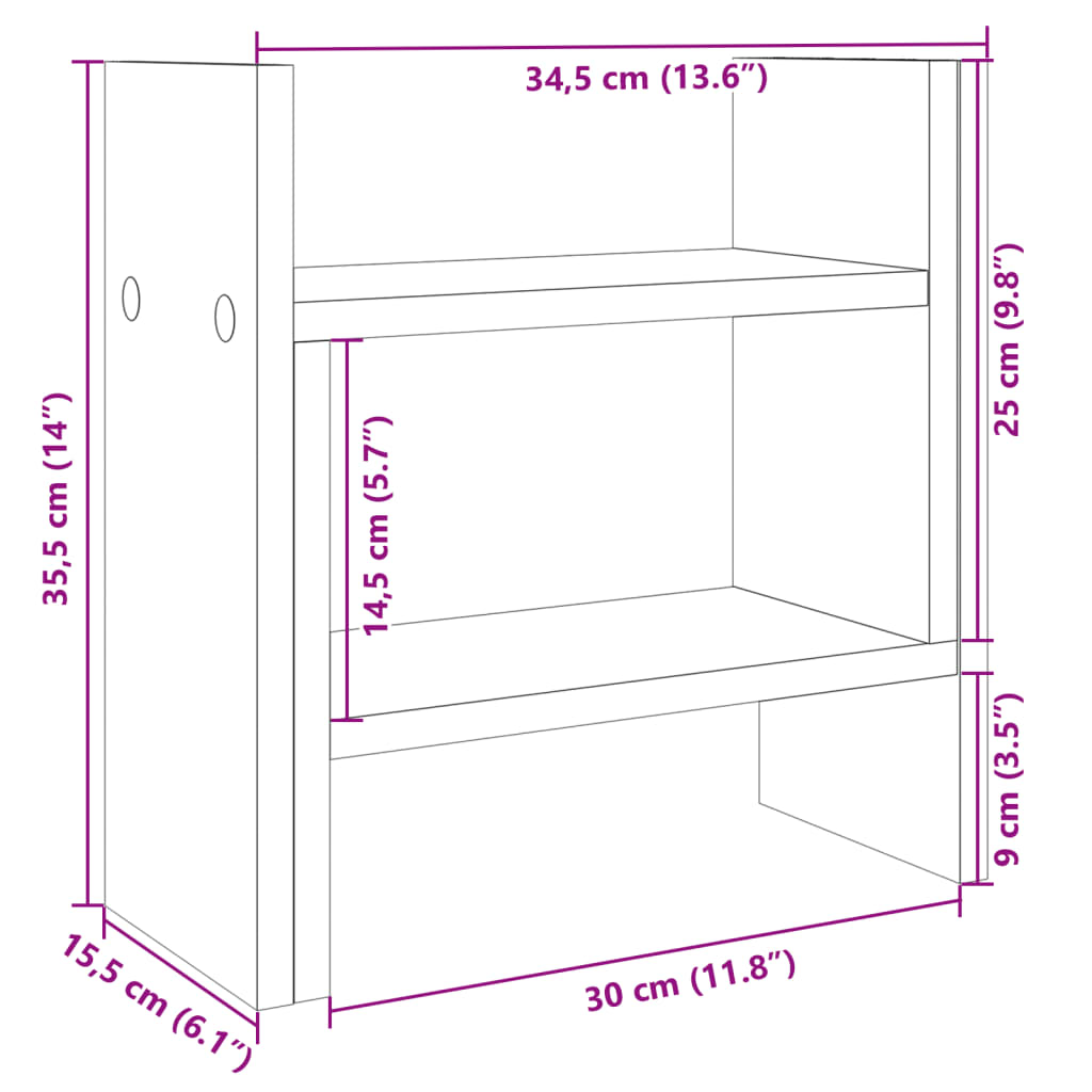 Schreibtisch-Organizer Räuchereiche 34,5x15,5x35,5 Holzwerkstof