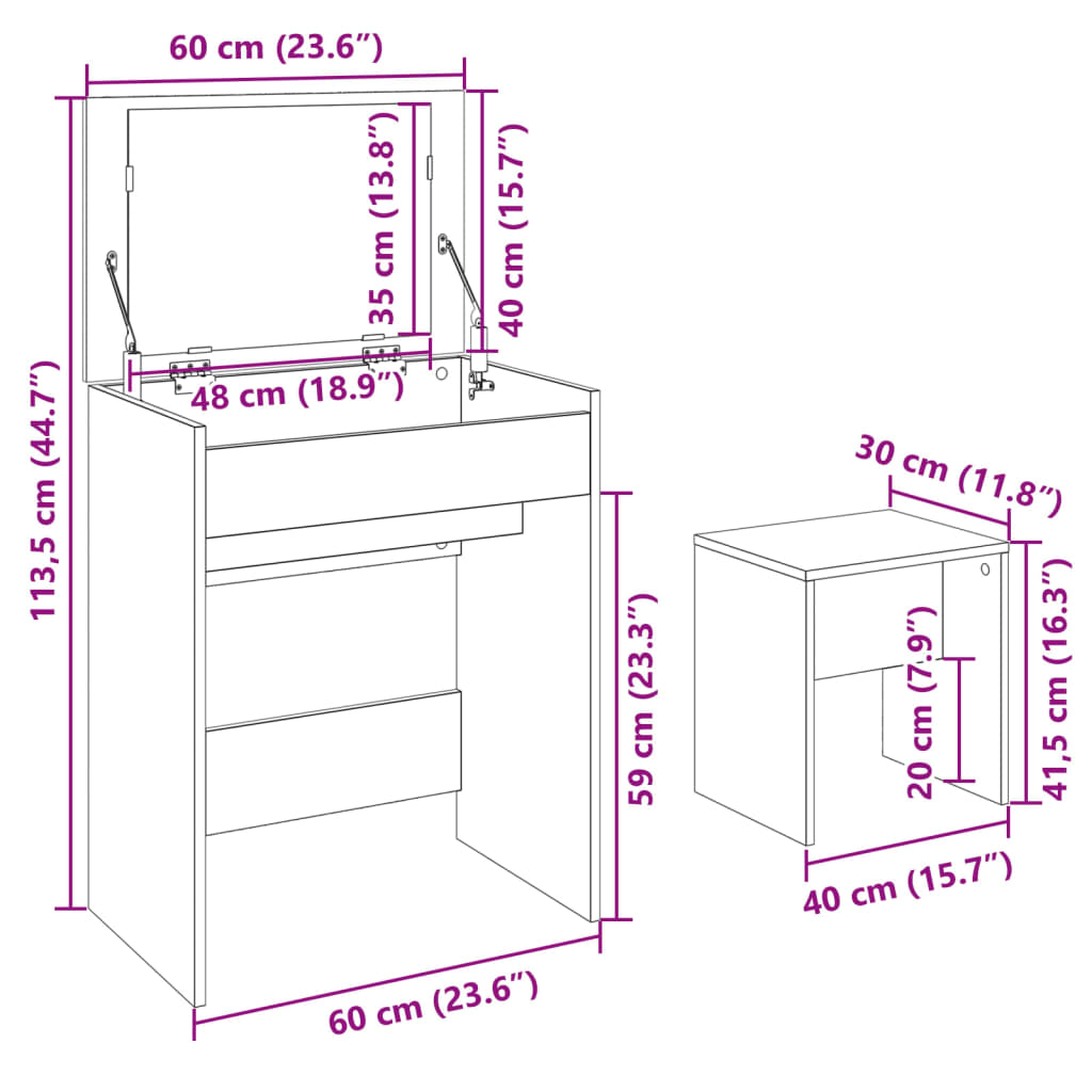 Schminktisch mit Hocker Schwarz 60x40x113,5 cm