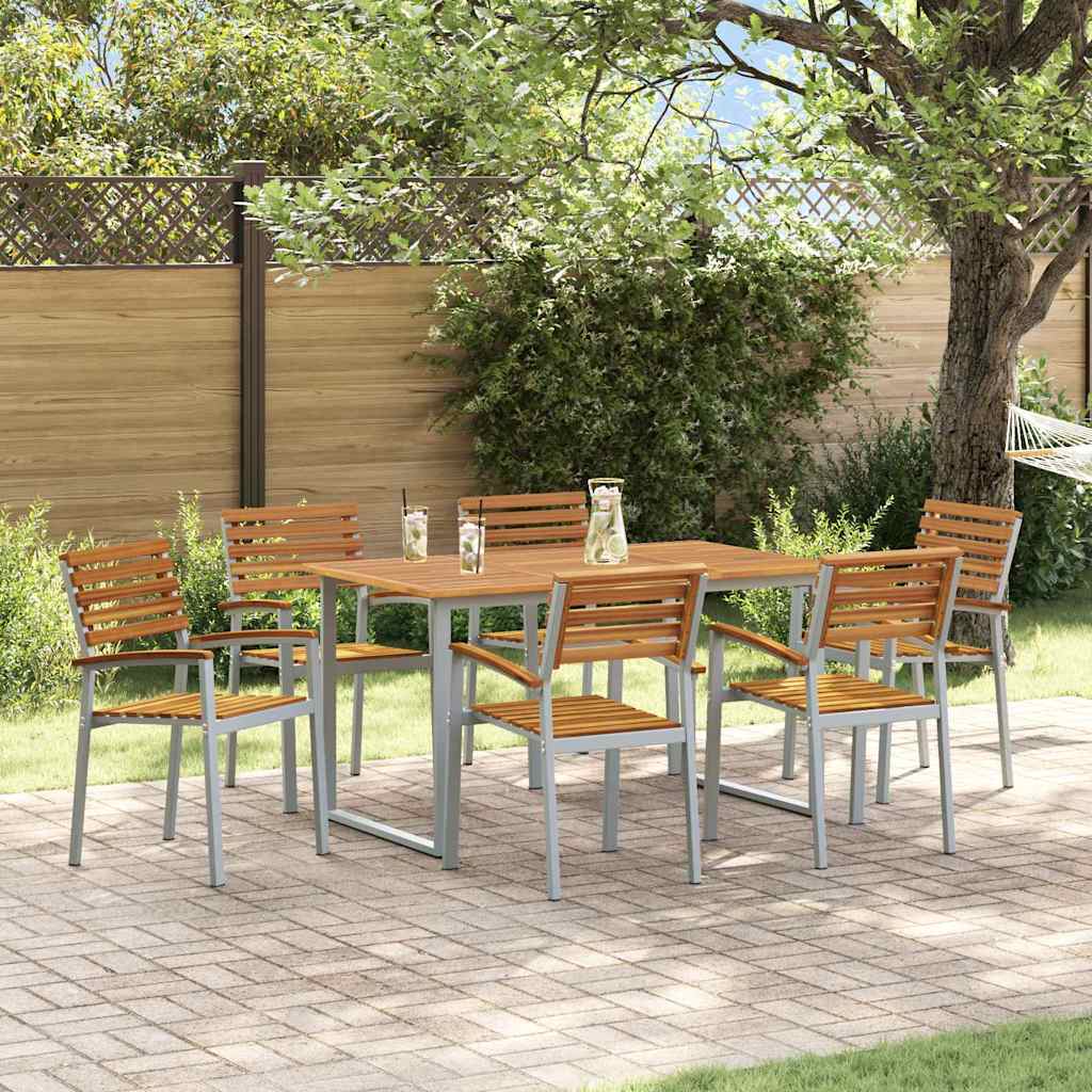 Garten Essgruppe 7 pcs Grau Massivholz Akazie