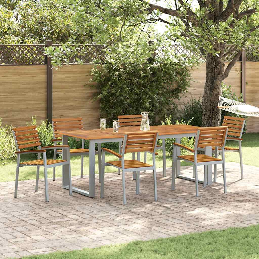 Garten Essgruppe 7 pcs Grau Massivholz Akazie