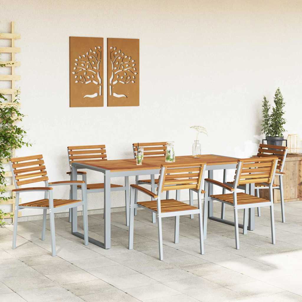 Garten Essgruppe 7 pcs Grau Massivholz Akazie