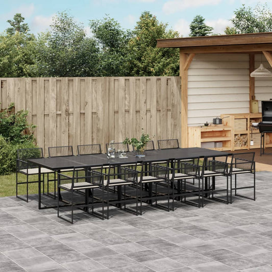 13-tlg. Garten-Essgruppe mit Kissen Schwarz Poly Rattan