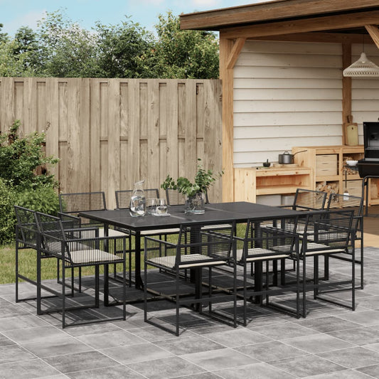 11-tlg. Garten-Essgruppe mit Kissen Schwarz Poly Rattan