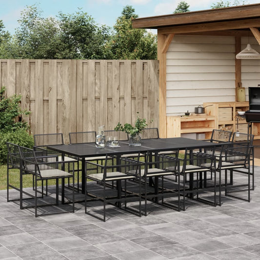 13-tlg. Garten-Essgruppe mit Kissen Schwarz Poly Rattan