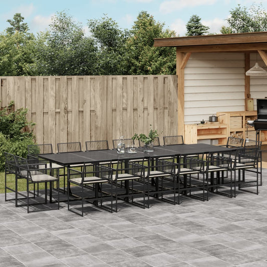 17-tlg. Garten-Essgruppe mit Kissen Schwarz Poly Rattan