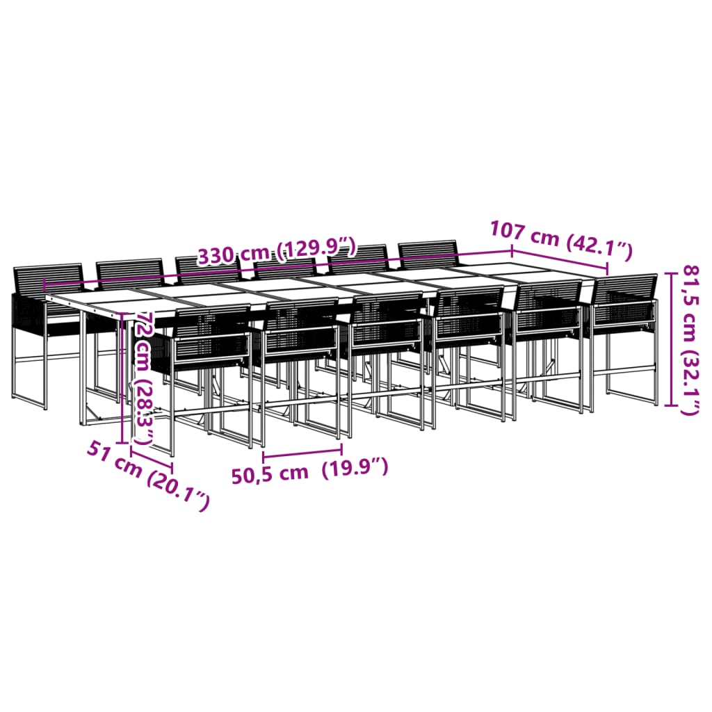 13-tlg. Garten-Essgruppe Schwarz Poly Rattan