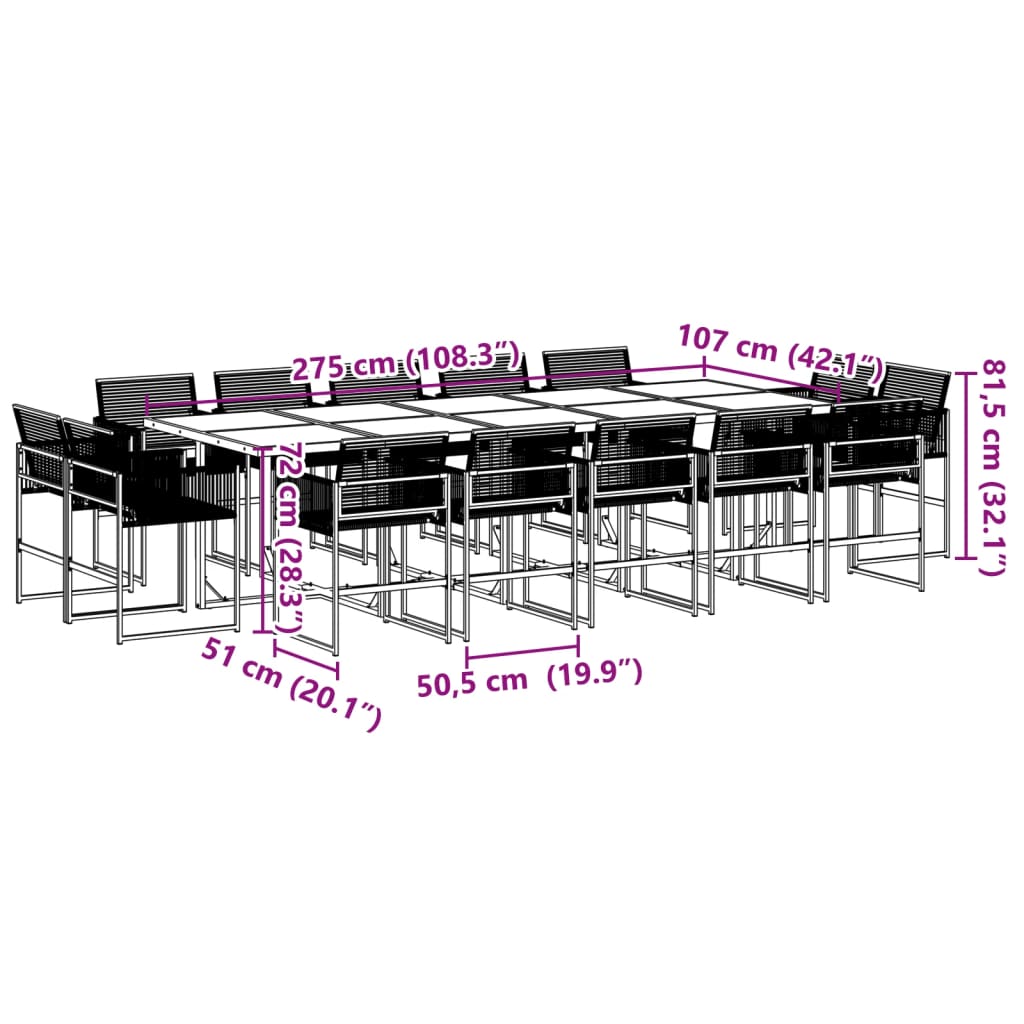 15-tlg. Garten-Essgruppe Schwarz Poly Rattan