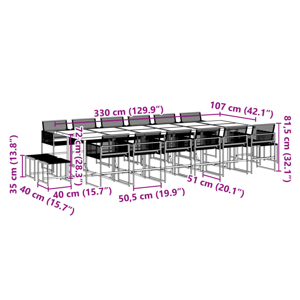 17-tlg. Garten-Essgruppe Schwarz Poly Rattan