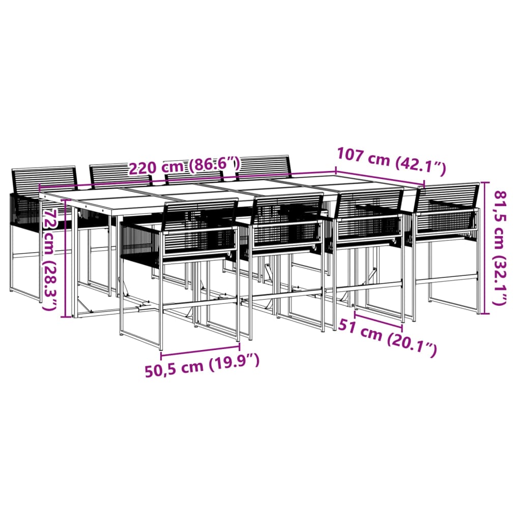 9-tlg. Garten-Essgruppe Schwarz Poly Rattan