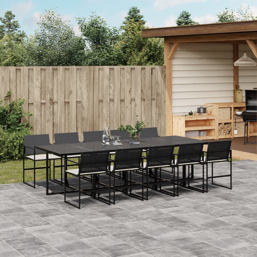 11-tlg. Garten-Essgruppe mit Kissen Schwarz Poly Rattan