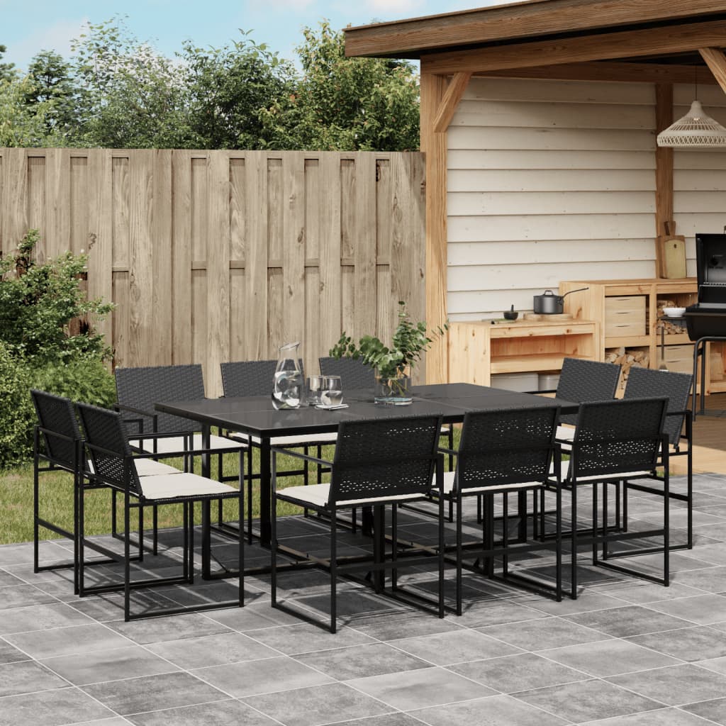 11-tlg. Garten-Essgruppe mit Kissen Schwarz Poly Rattan