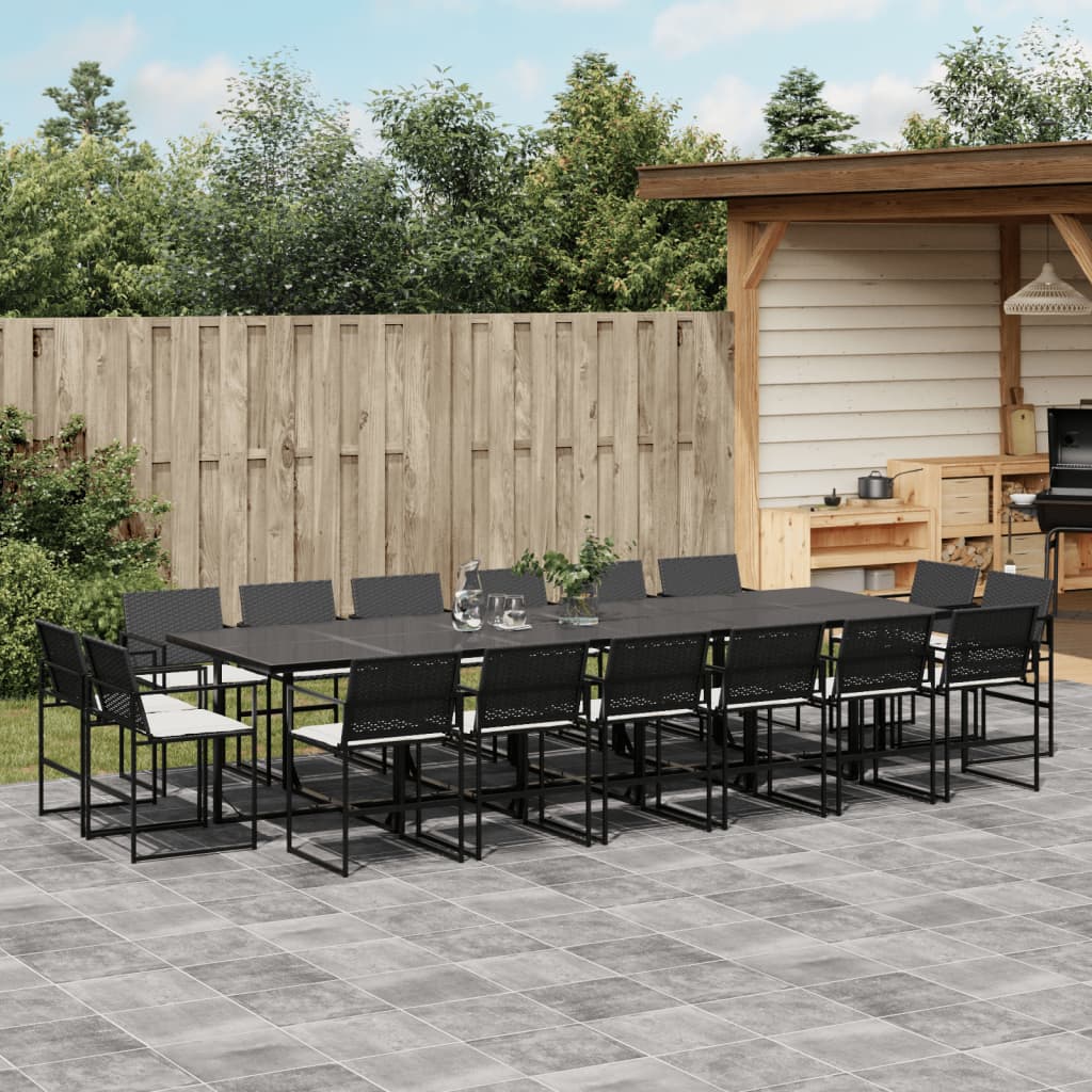 17-tlg. Garten-Essgruppe mit Kissen Schwarz Poly Rattan