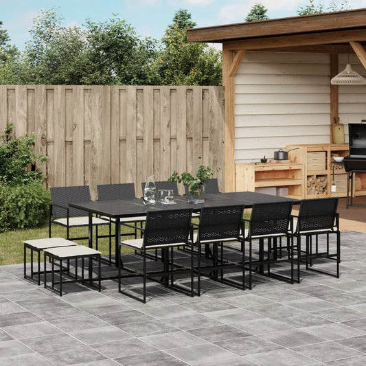 13-tlg. Garten-Essgruppe mit Kissen Schwarz Poly Rattan