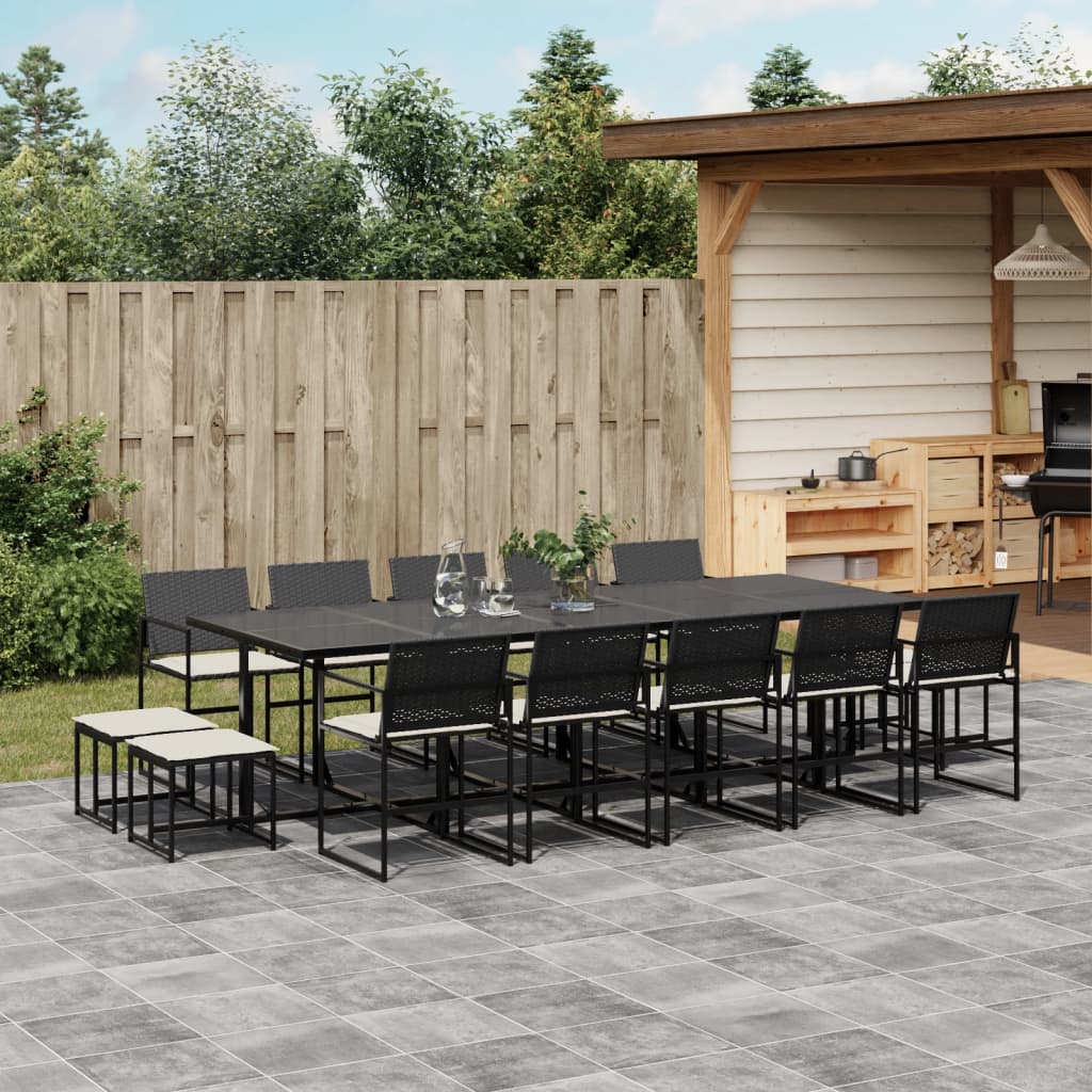 15-tlg. Garten-Essgruppe mit Kissen Schwarz Poly Rattan