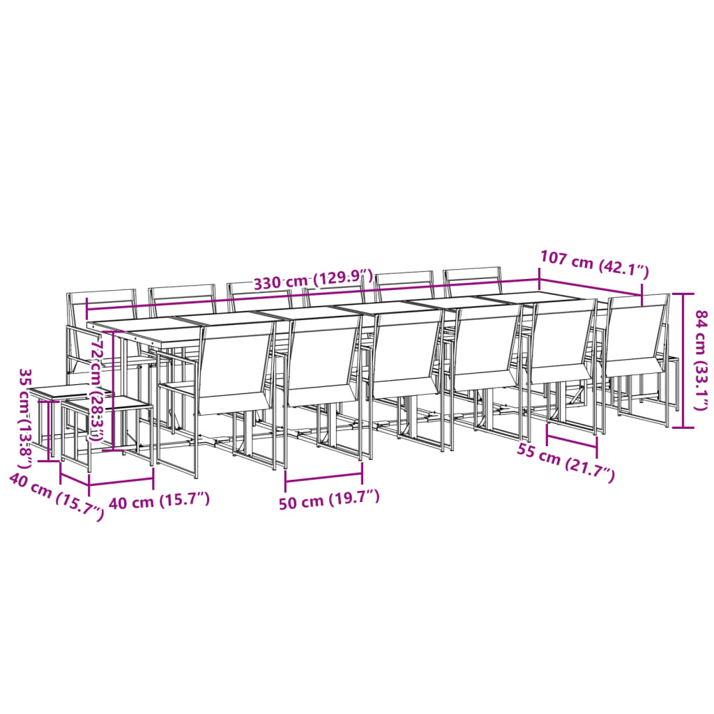 17-tlg. Garten-Essgruppe Schwarz Textilene