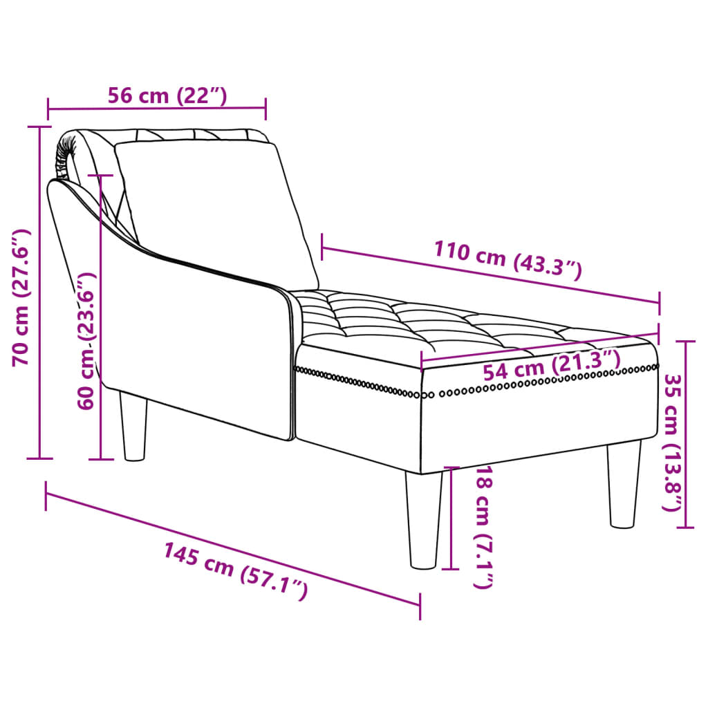 Chaiselongue mit Kissen & Rechter Armlehne Armeegrün Kunstleder