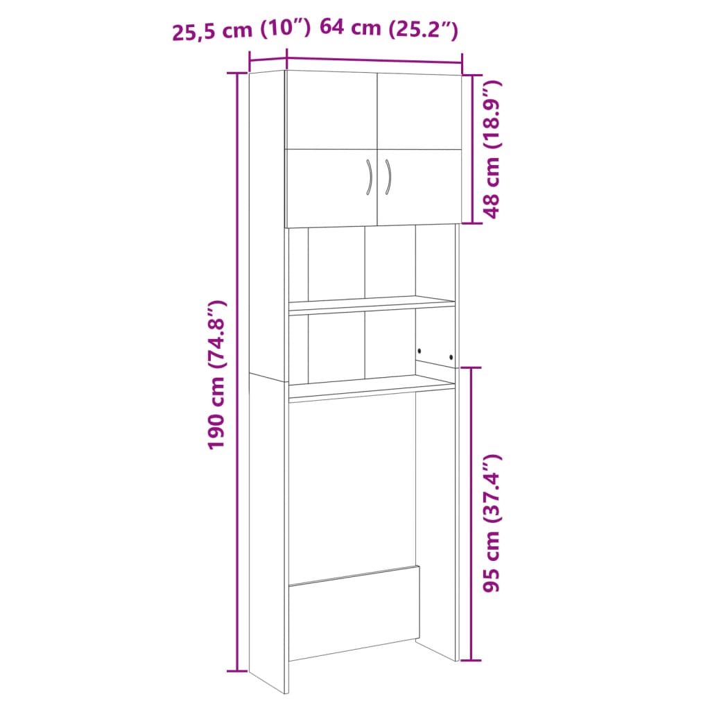 Waschmaschinenschrank Sonoma-Eiche 64x25,5x190 cm Holzwerkstoff