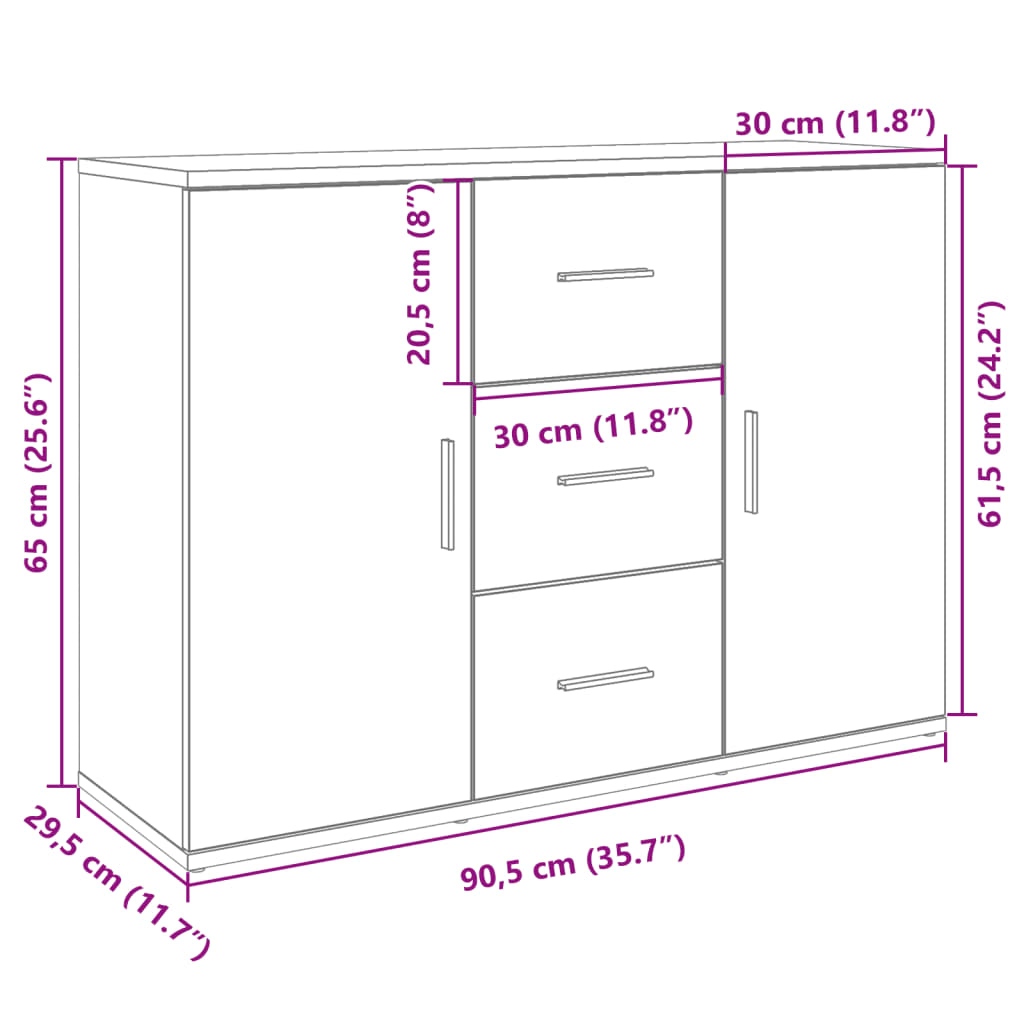 Sideboard Schwarz 90,5x29,5x65 cm Holzwerkstoff