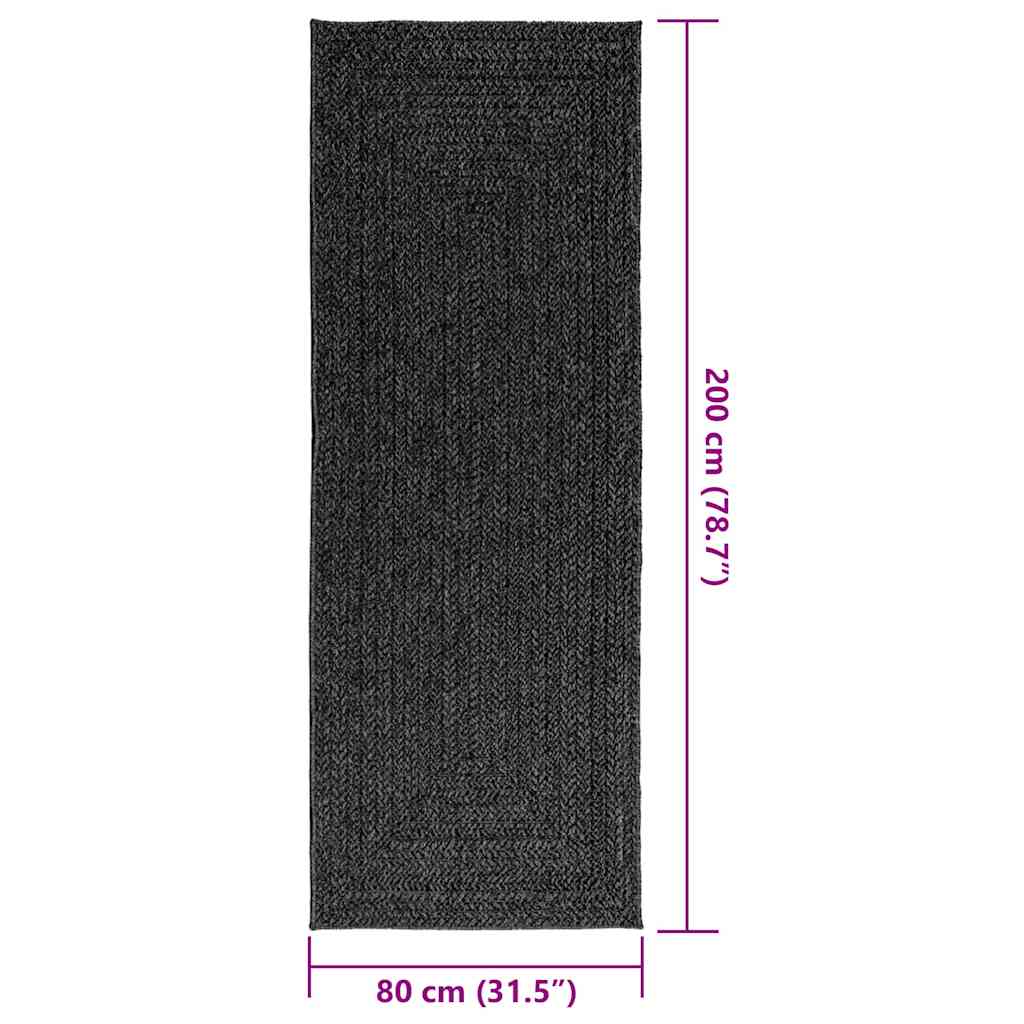 Teppich ZIZUR Anthrazit 80x200 cm Jute-Optik Indoor und Outdoor